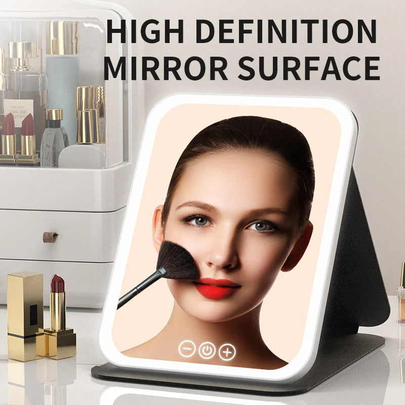 LED vanity mirror with 3 color light modes USB rechargeable