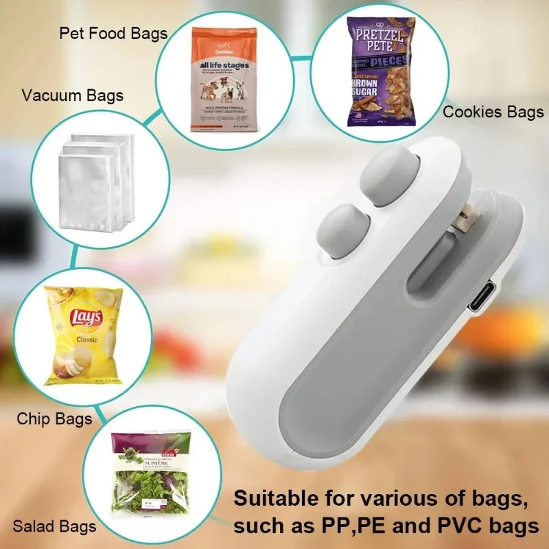 2 in 1 Mini Bag Sealer & Vacuum - Keep Food Fresh Longer