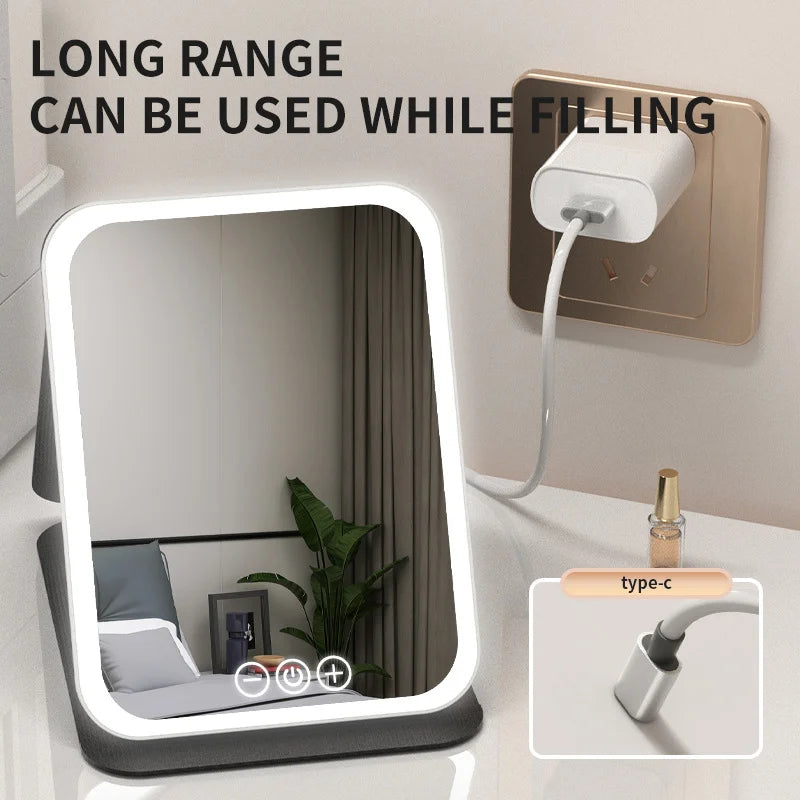 LED vanity mirror with 3 color light modes USB rechargeable