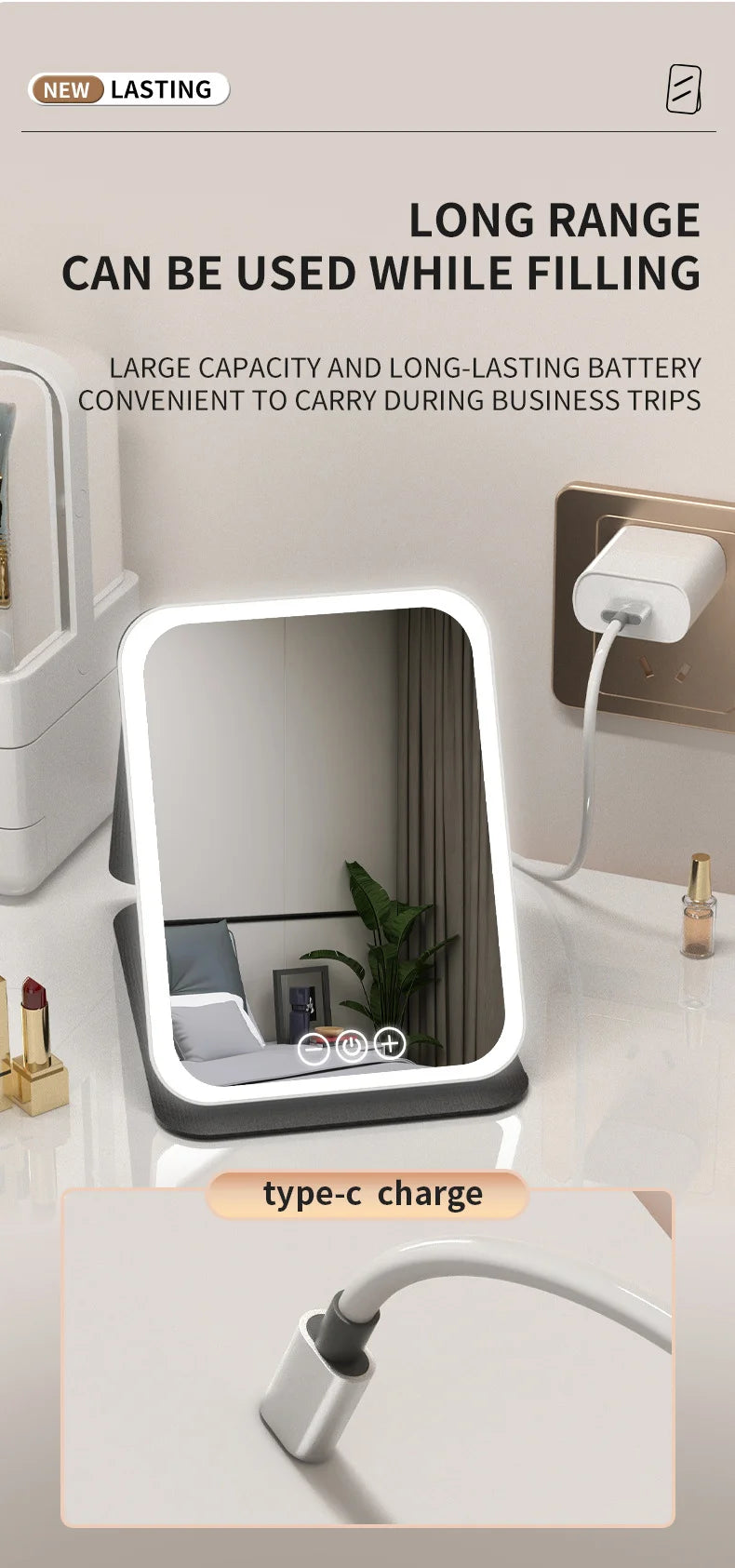 LED Vanity Mirror - 3 Color Light Modes