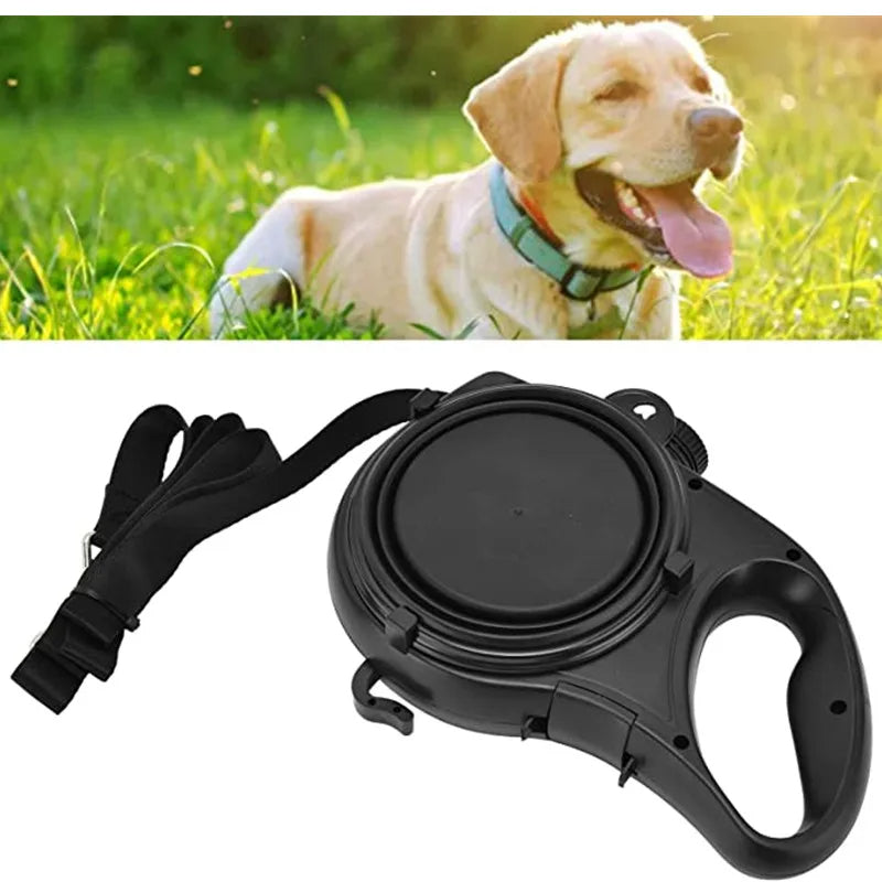 4-in-1 dog leash with water bottle and bowl for walks