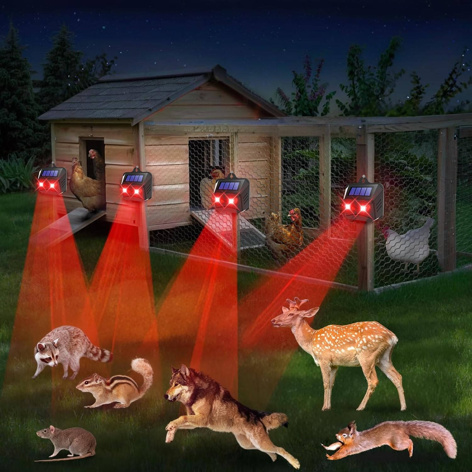2-Pack Solar-Powered Ultrasonic Animal Deterrent for Outdoor Pest Control